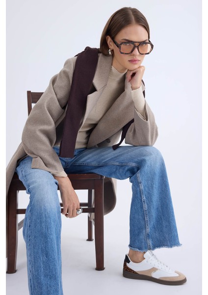 Düğmeli Uzun Kaşe Kaban