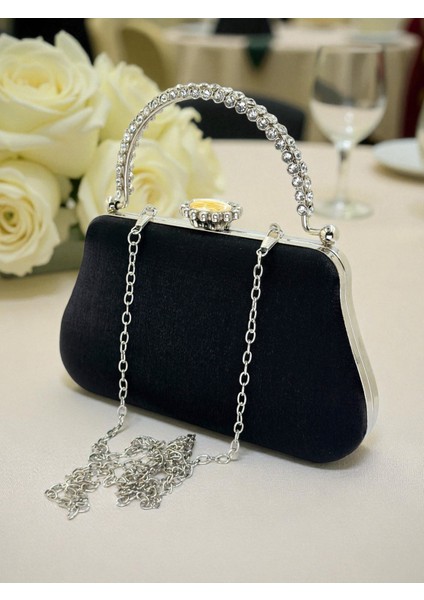 Renk Simli Saten Kristal Taşlı Saplı Kadın Abiye Çanta Düğün Nişan Mezuniyet