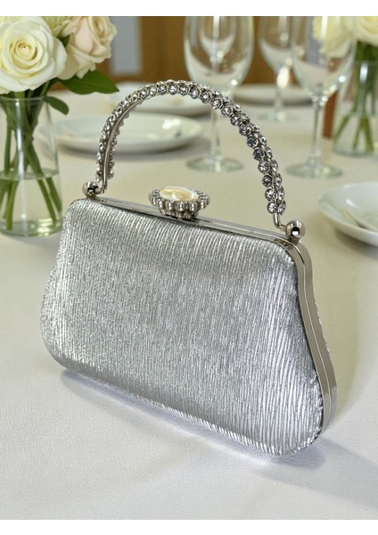 Gümüş Gri Lazer Çizgili Desenli Abiye Çanta Gece Nikah Düğün Nişan Mezuniyet Portföy fiyatları