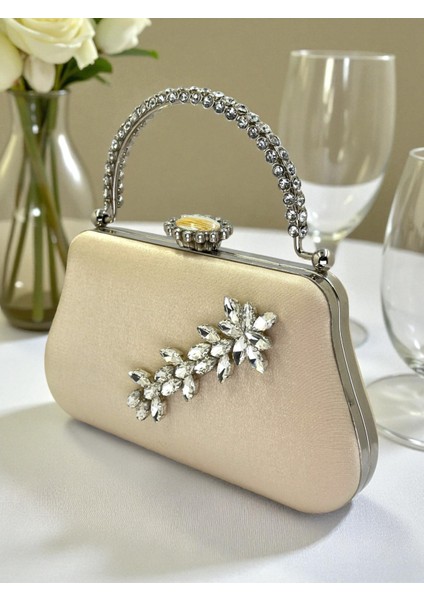 Ten Nude Renk Simli Saten Kristal Taşlı Saplı Kadın Abiye Çanta Düğün Nişan Mezuniyet fiyatları