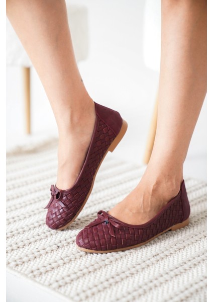 Twis Kadın Örgü Detaylı Fiyonklu Deri Babet modelleri