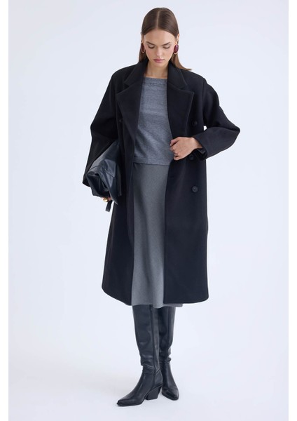 Düğmeli Uzun Kaşe Kaban fiyatları