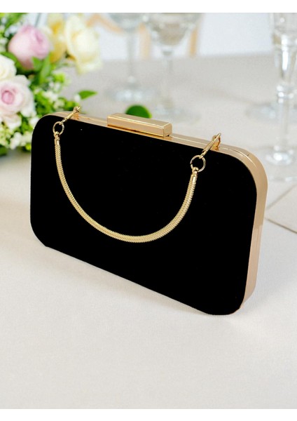 Zarif Siyah Süet Abiye Çanta | Gümüş Kristal Taşlı Gece Clutch fiyatları