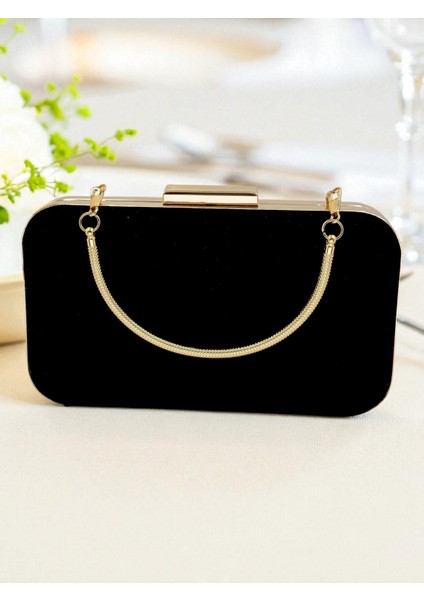 Zarif Siyah Süet Abiye Çanta | Gümüş Kristal Taşlı Gece Clutch modelleri