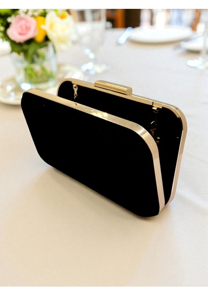 Zarif Siyah Süet Abiye Çanta | Gümüş Kristal Taşlı Gece Clutch fırsatları