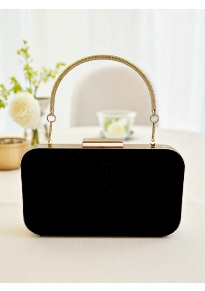 Zarif Siyah Süet Abiye Çanta | Gümüş Kristal Taşlı Gece Clutch indirimleri