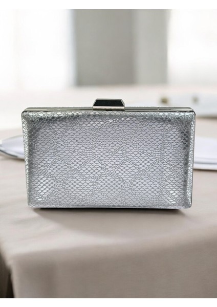 Gümüş Ithal Snake Yılan Lazer Sim Desenli Abiye Çanta modelleri