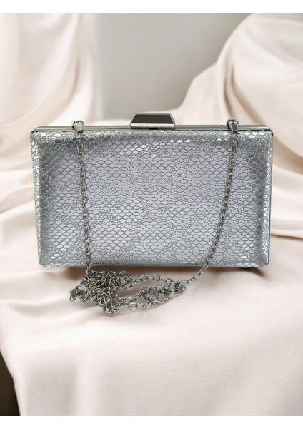 Gümüş Ithal Snake Yılan Lazer Sim Desenli Abiye Çanta indirimleri