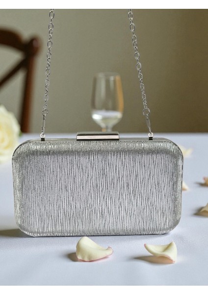 Gümüş Lazer Çizgili Desenli Abiye Çanta Gece Nikah Düğün Nişan Mezuniyet Portföy fiyatları