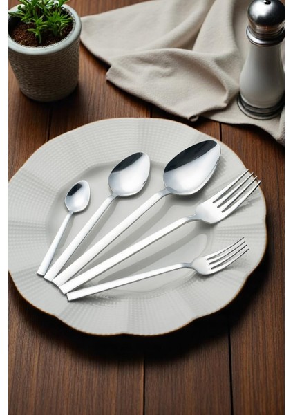 30 Parça Paslanmaz Çelik Çatal Kaşık Seti – | Çay, Tatlı ve Yemek Seti | Çubuk Model