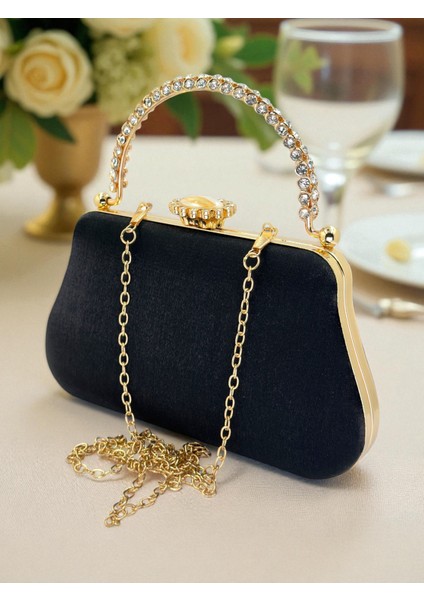 Renk Simli Saten Kristal Taşlı Saplı Kadın Abiye Çanta Düğün Nişan Mezuniyet