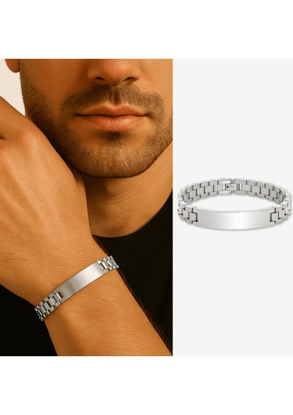 Isme Özel Yazılı Gümüş Renk Kalın Çelik Erkek Bileklik fırsatları
