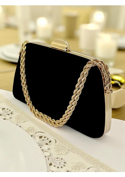 Siyah Renk Süet Zincir Detaylı Zincir Saplı Kadın Abiye Çanta Düğün Nişan Mezuniyet fiyatları