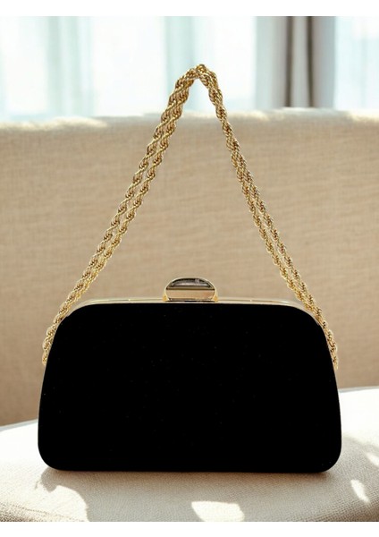 Siyah Renk Süet Zincir Detaylı Zincir Saplı Kadın Abiye Çanta Düğün Nişan Mezuniyet indirimleri