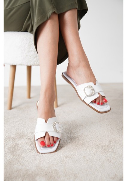 Ovest Taş Tokalı Cilt Kadın Günlük Terlik