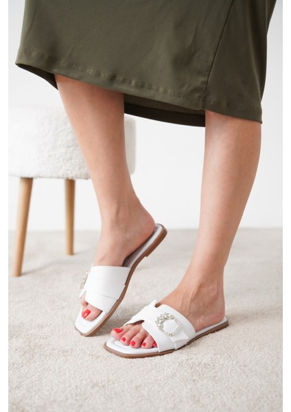 Ovest Taş Tokalı Cilt Kadın Günlük Terlik modelleri