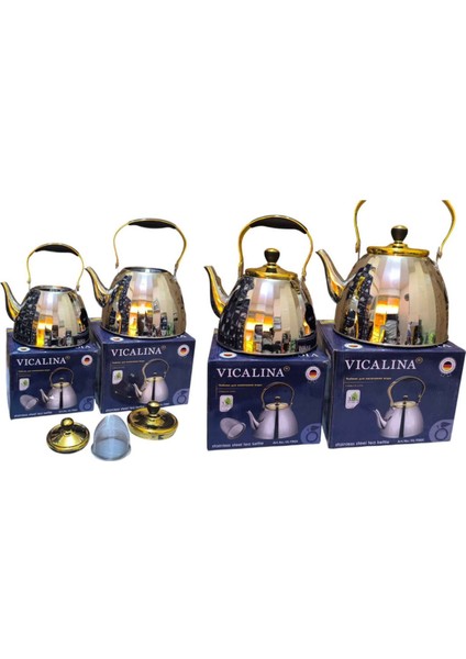 Vıcalına Çaydanlık Set Model Alman Markası Paslanmaz Çelik Çaydanlık &ocak Üstü Isıtıcı Ithal