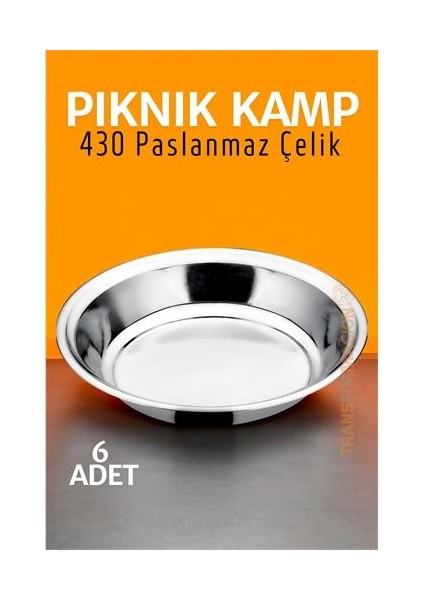 Hsnet Paslanmaz Çelik Tabak Seti Kamp Piknik Tabağı 6 Adet - ?15?05E9-1G2815