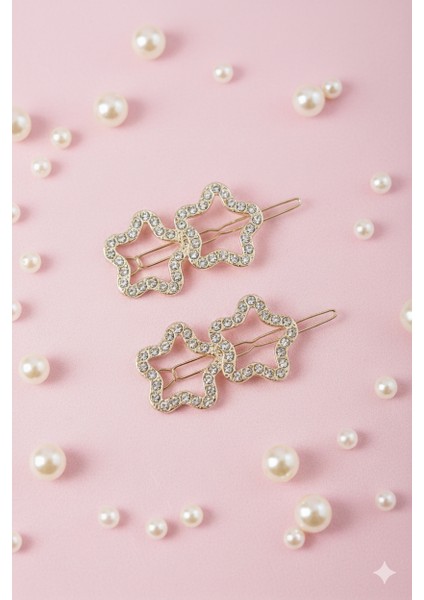 Ikili Yıldız Şekilli Metal Toka, Metal Klipsli Ikili Yıldız Toka (2 Adet)