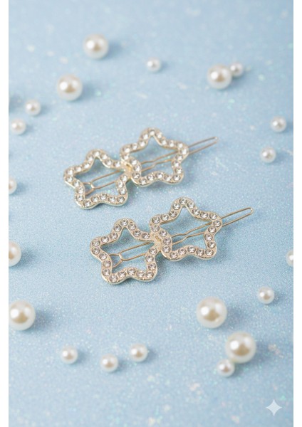 Ikili Yıldız Şekilli Metal Toka, Metal Klipsli Ikili Yıldız Toka (2 Adet) modelleri