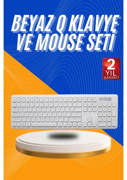 Kablosuz Klavye Mouse Seti Beyaz Q Klavye Tüm Cihazlara Uyumlu