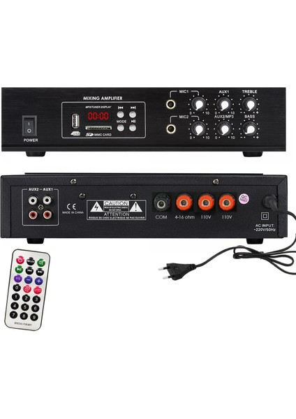 No-Tel Pa-80 Anfi 220V Bluetooth USB Sd Mıc Kumandalı 80W Trafolu LCD Ekranlı