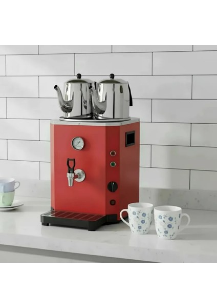 2 Demlikli Elektrikli Jumbo Çay Makinesi Otomatı Semaver Çay Ocağı 13 Litre - 2 Adet Demlik Hediye