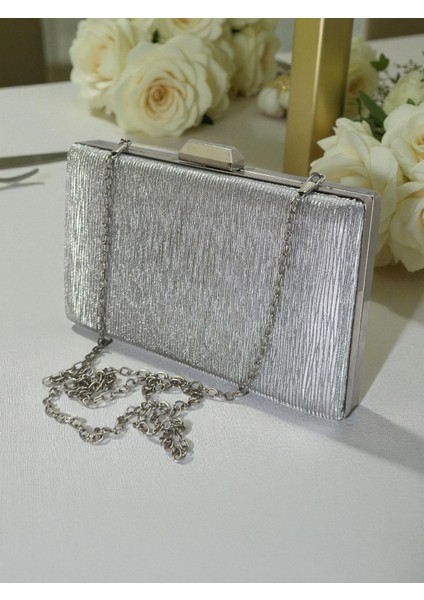Gümüş Lazer Çizgili Desenli Abiye Çanta Gece Nikah Düğün Nişan Mezuniyet Portföy indirimleri