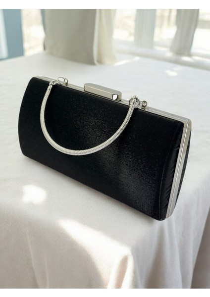 Siyah Saten Abiye Çanta, Metal Saplı Şıklık fiyatları