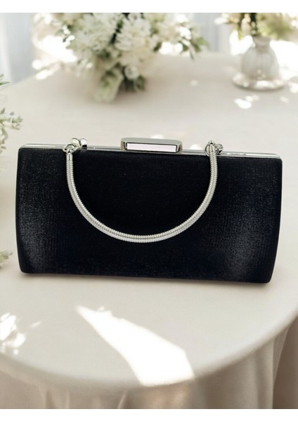 Siyah Saten Abiye Çanta, Metal Saplı Şıklık modelleri