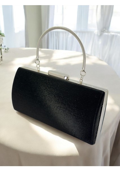 Siyah Saten Abiye Çanta, Metal Saplı Şıklık indirimleri