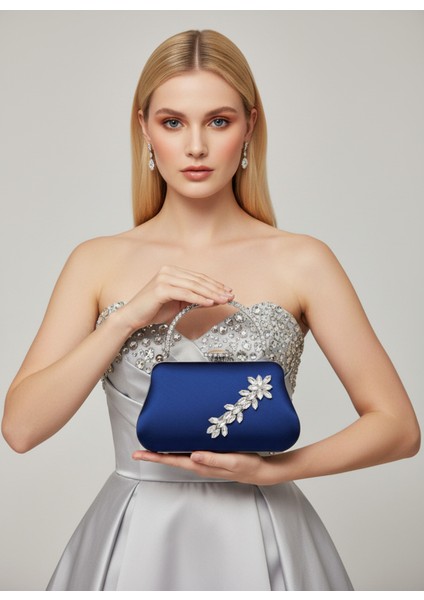 Renk Simli Saten Kristal Taşlı Saplı Kadın Abiye Çanta Düğün Nişan Mezuniyet