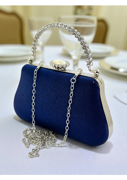 Renk Simli Saten Kristal Taşlı Saplı Kadın Abiye Çanta Düğün Nişan Mezuniyet