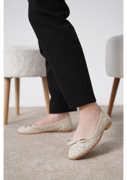 Twis Kadın Örgü Detaylı Fiyonklu Deri Babet modelleri