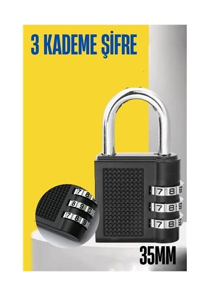 Hsnet Şifreli Asma Kilit 3 Kademe 35 mm - ?69?77E0-3G9569