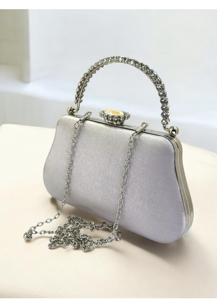 Renk Simli Saten Kristal Taşlı Saplı Kadın Abiye Çanta Düğün Nişan Mezuniyet