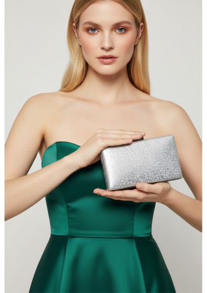 Altın Ithal Simli Desenli Kadın Abiye Çanta