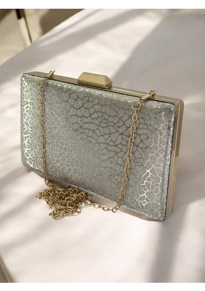 Altın Ithal Simli Desenli Kadın Abiye Çanta