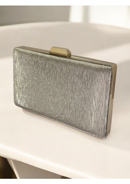 Altın Lazer Çizgili Desenli Abiye Çanta Gece Nikah Düğün Nişan Mezuniyet Portföy