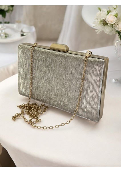 Altın Lazer Çizgili Desenli Abiye Çanta Gece Nikah Düğün Nişan Mezuniyet Portföy indirimleri