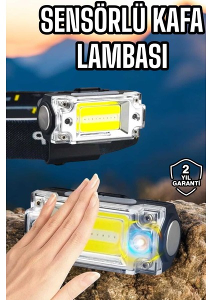 Beyaz LED Işık Sensörlü Kafa Lambası Lityum Batarya LED El Fenerli Şarjlı - ?03?78E4-8G5903