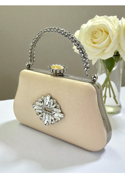 Ten Nude Renk Simli Saten Kristal Taşlı Saplı Kadın Abiye Çanta Düğün Nişan Mezuniyet fiyatları