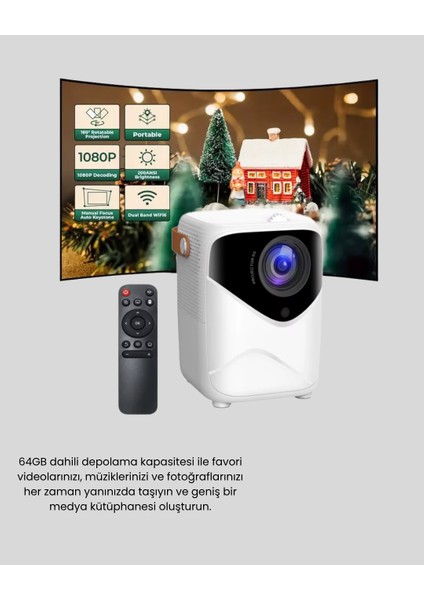 Taşınabilir Akıllı 1080P Projektör – 64GB Hafıza 2gb Ram Full Hd Görüntü - ?25?58E7-8G8 fırsatları
