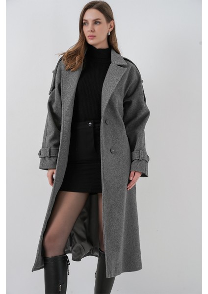 Kadın Kuşaklı Kaşe Kaban 9161 - Gri fiyatları