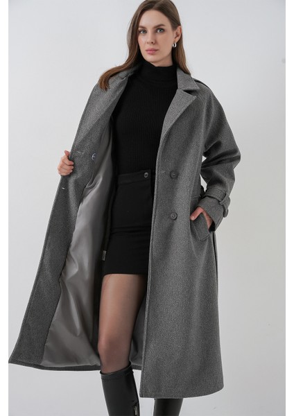 Kadın Kuşaklı Kaşe Kaban 9161 - Gri modelleri