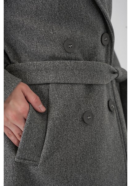 Kadın Kuşaklı Kaşe Kaban 9161 - Gri indirimleri