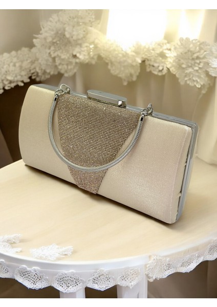 Ten Nude Kristal Gümüş Taşlı Saten Abiye Çanta, Metal Saplı Şıklık fiyatları