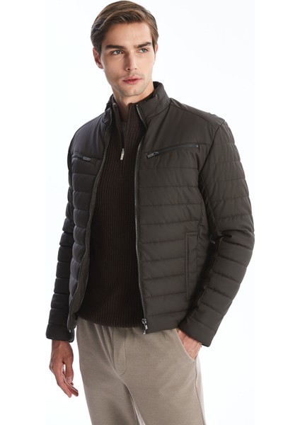 Yeni Sezon Slim Fit Dik Yaka Erkek Deri Görünümlü Mont