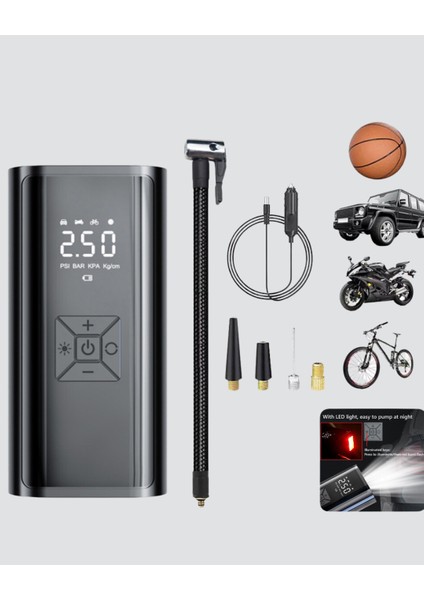Kablosuz Dijital Lastik Şişirme Pompası LED Işıklı 80W - ?66?71E9-9G9366 modelleri