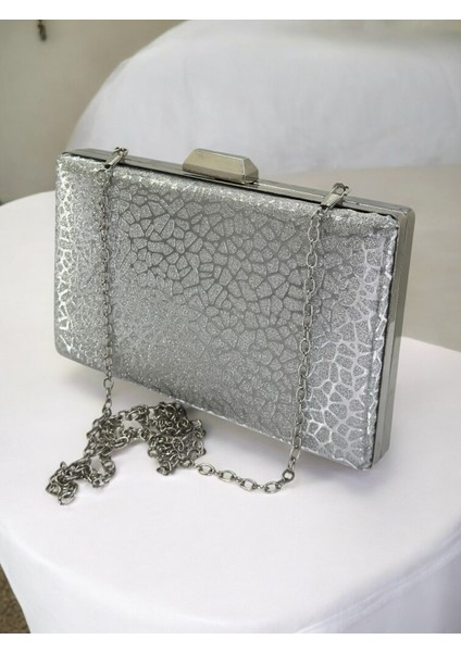 Gümüş Ithal Simli Desenli Kadın Abiye Çanta
